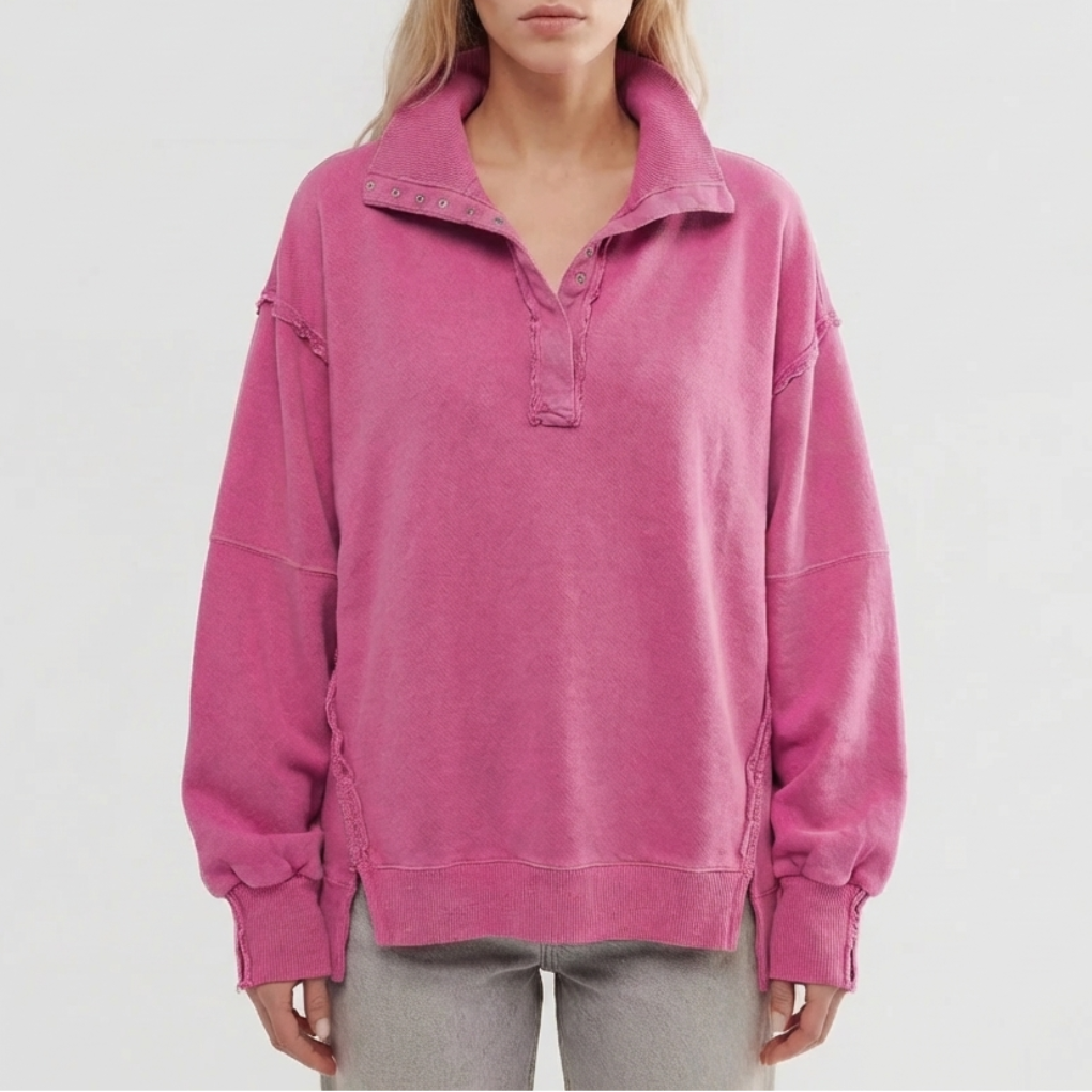 Oversized Henley With Side Split Pullover for Women