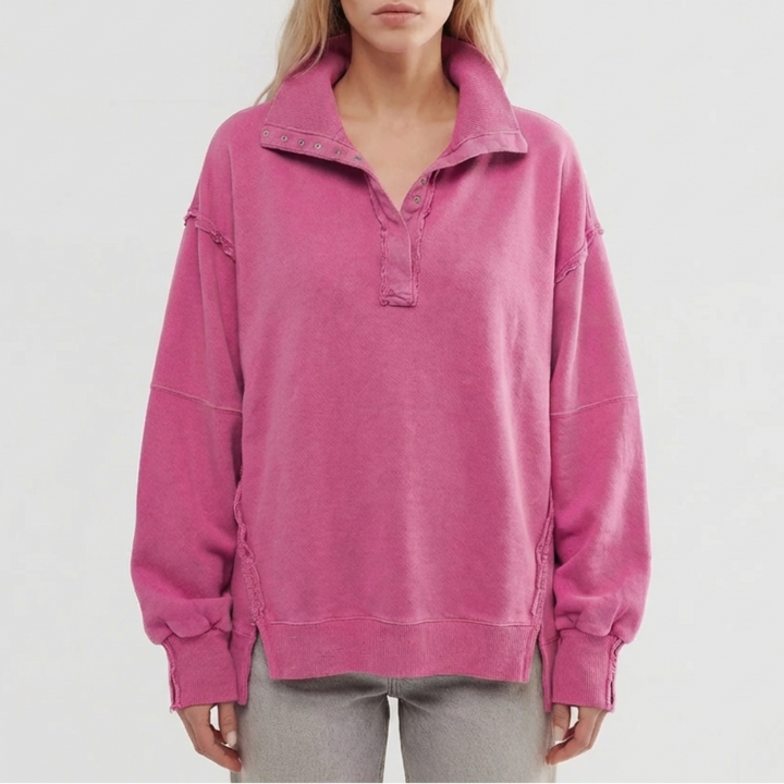 Oversized Henley With Side Split Pullover for Women