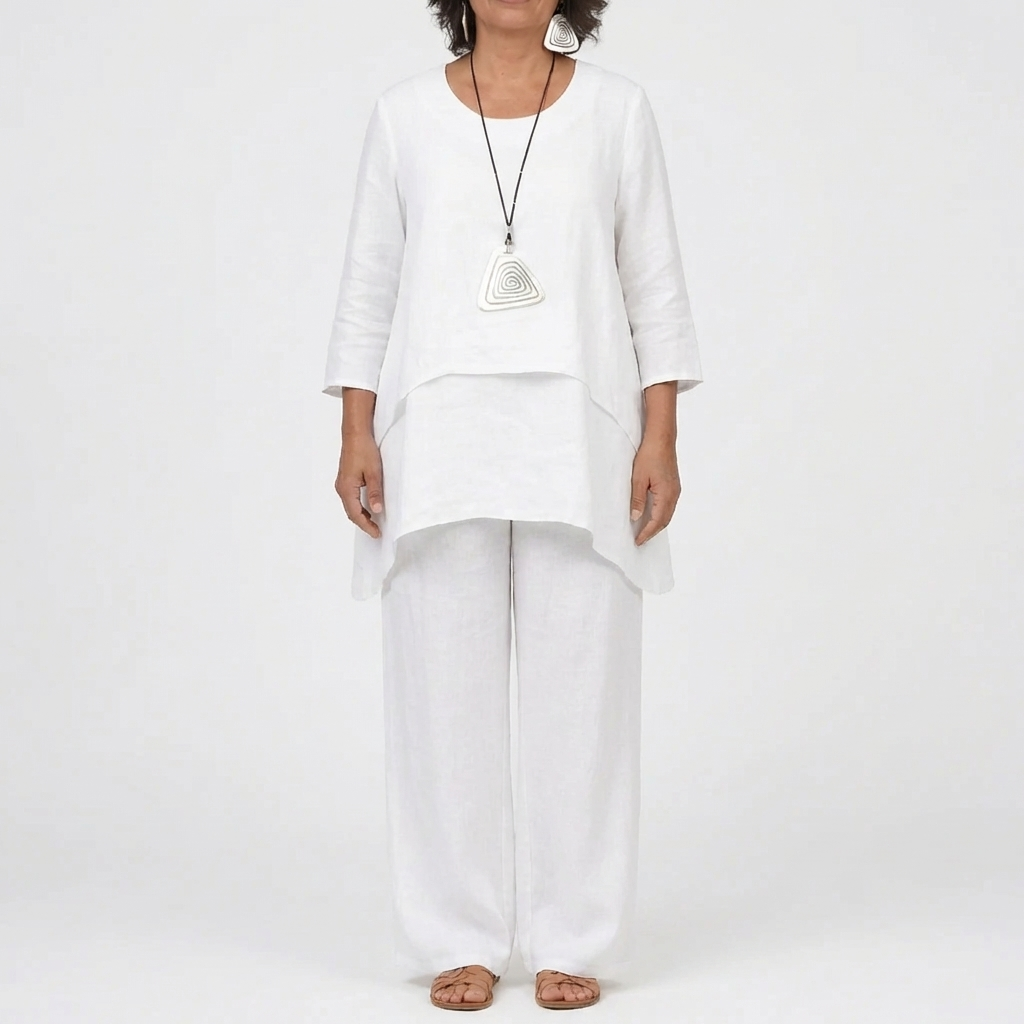 Two-Piece Top And Wide-Leg Pants Set