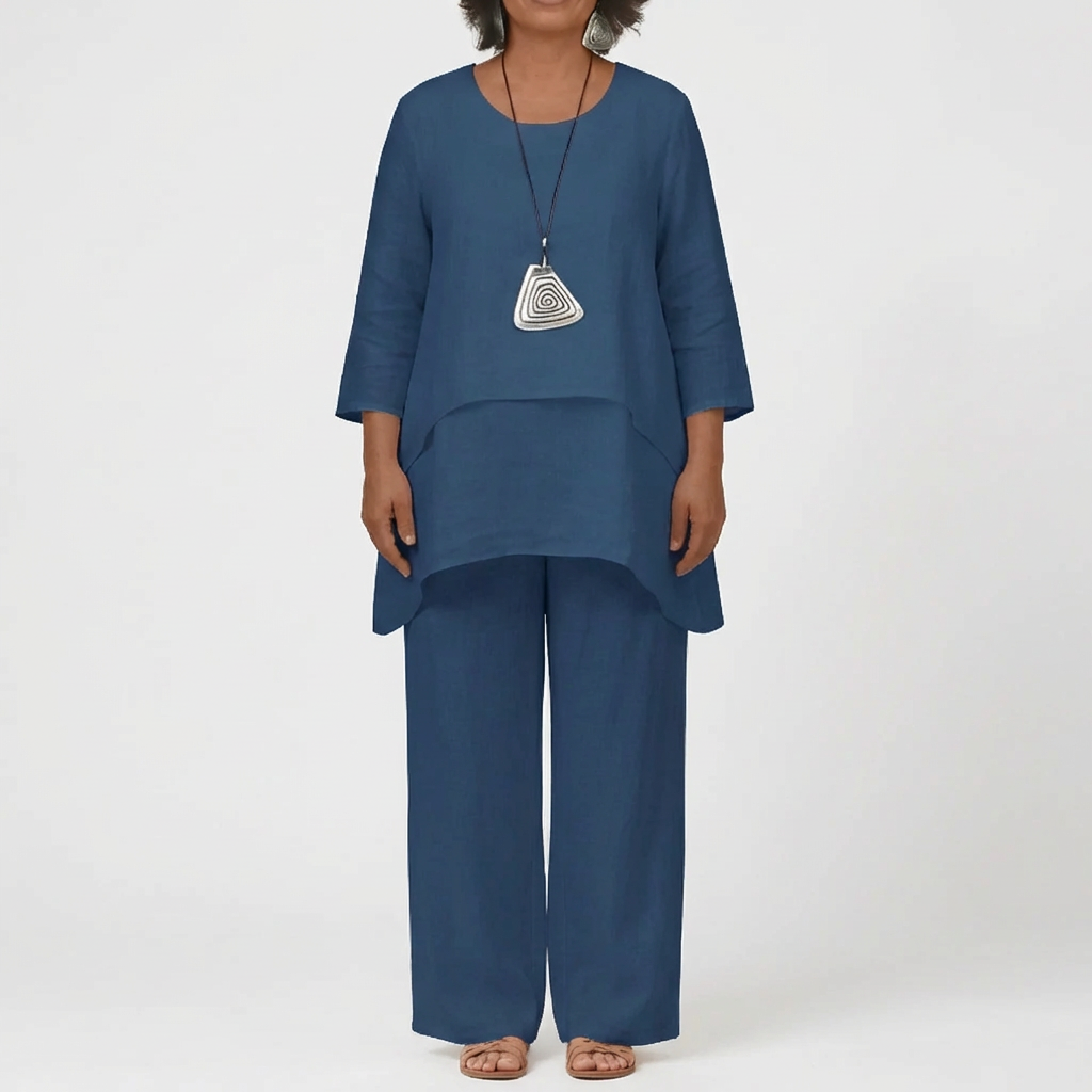 Two-Piece Top And Wide-Leg Pants Set
