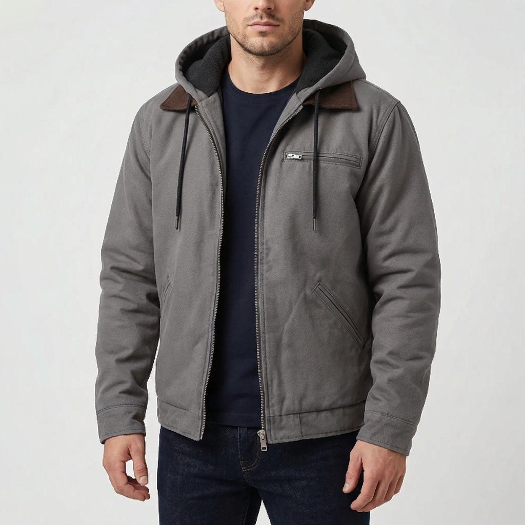 Fleece-Lined Hooded Zip Jacket for Men