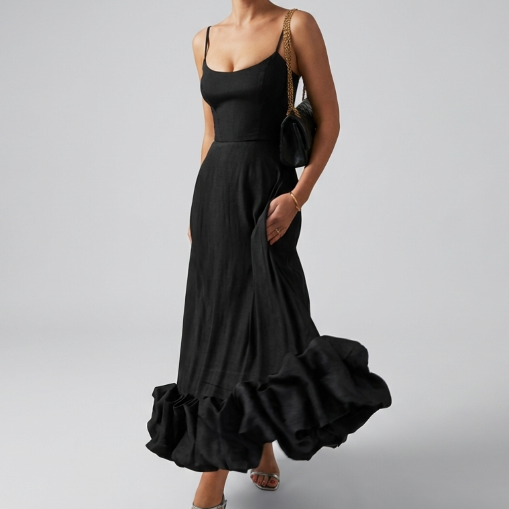 Elegant Midi Evening Dress with Ruffles for Women