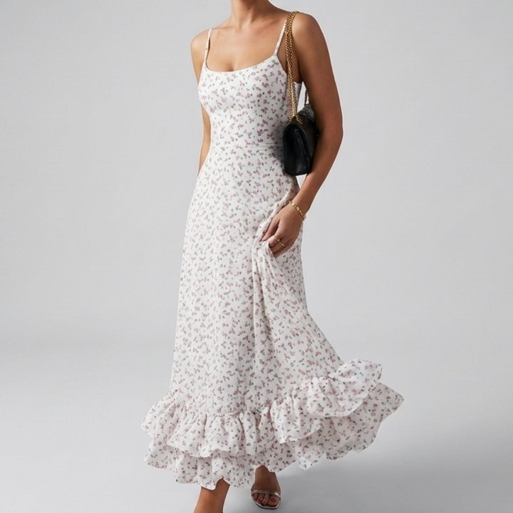Elegant Midi Evening Dress with Ruffles for Women