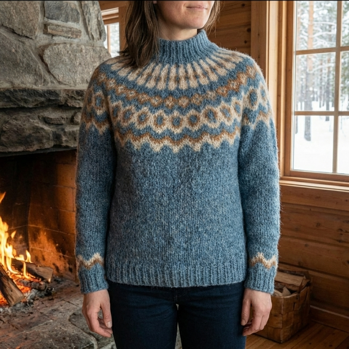 Nordic Fair Isle Patterned Pullover Sweater for Women