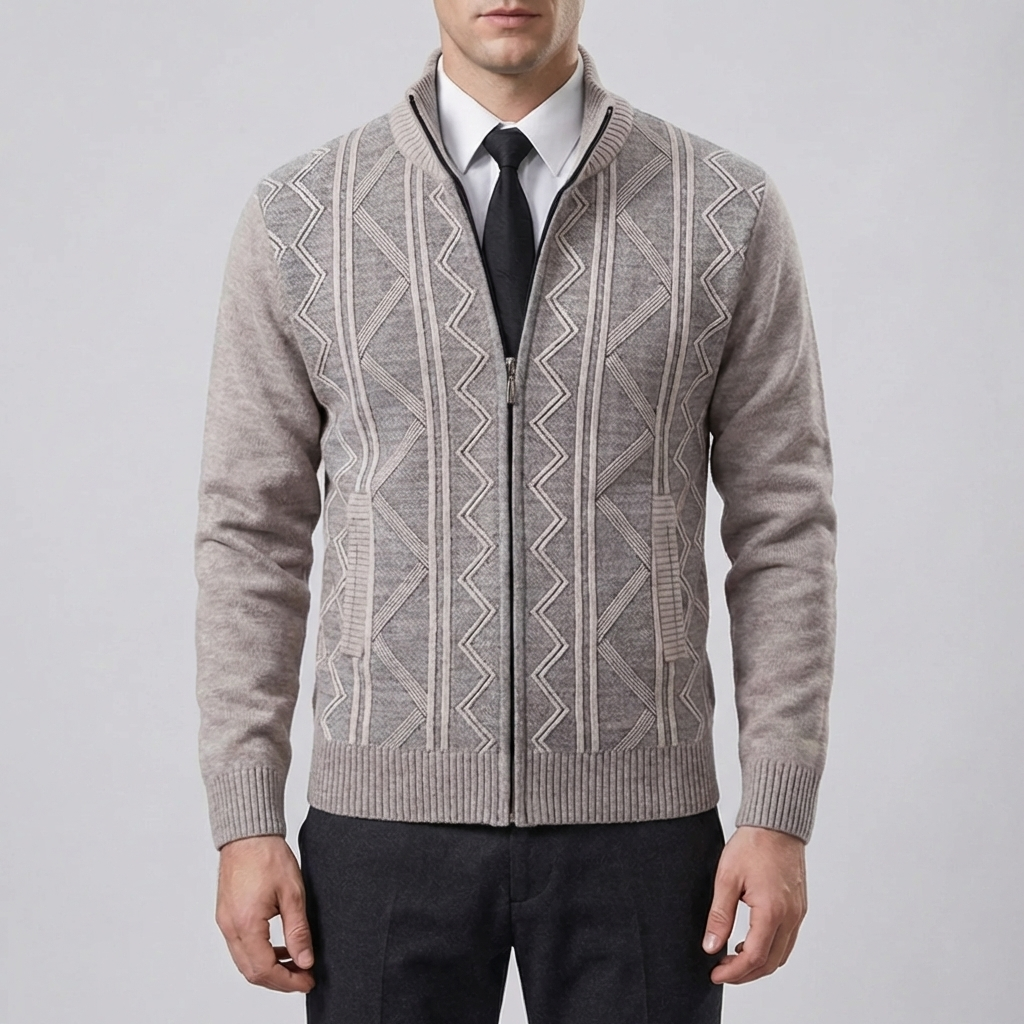 Full-Zip Textured Knit Cardigan
