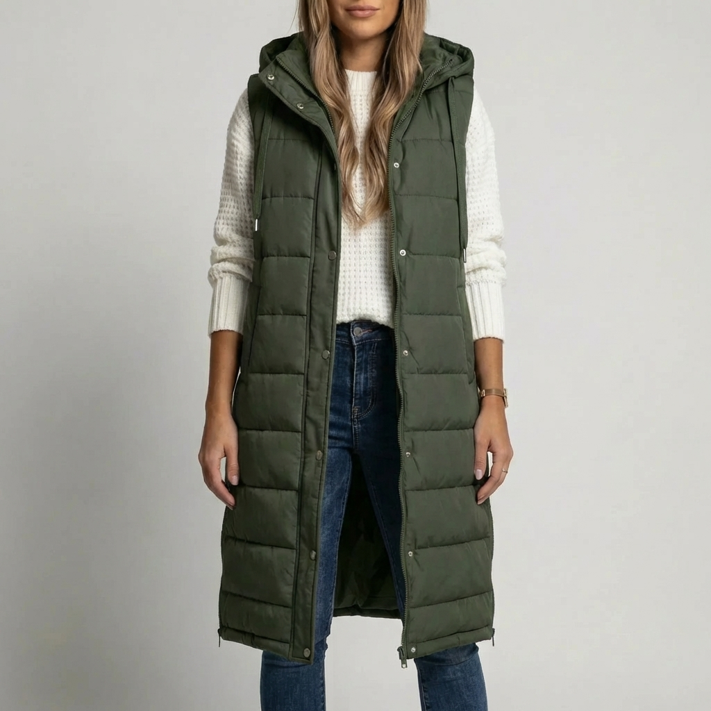 Longline Hooded Sleeveless Puffer Vest