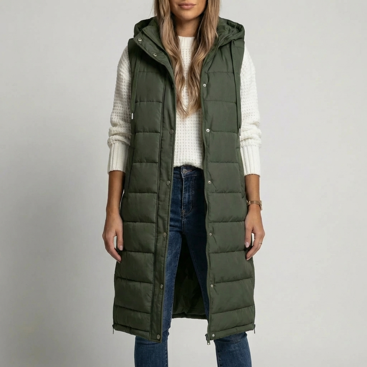 Longline Hooded Sleeveless Puffer Vest