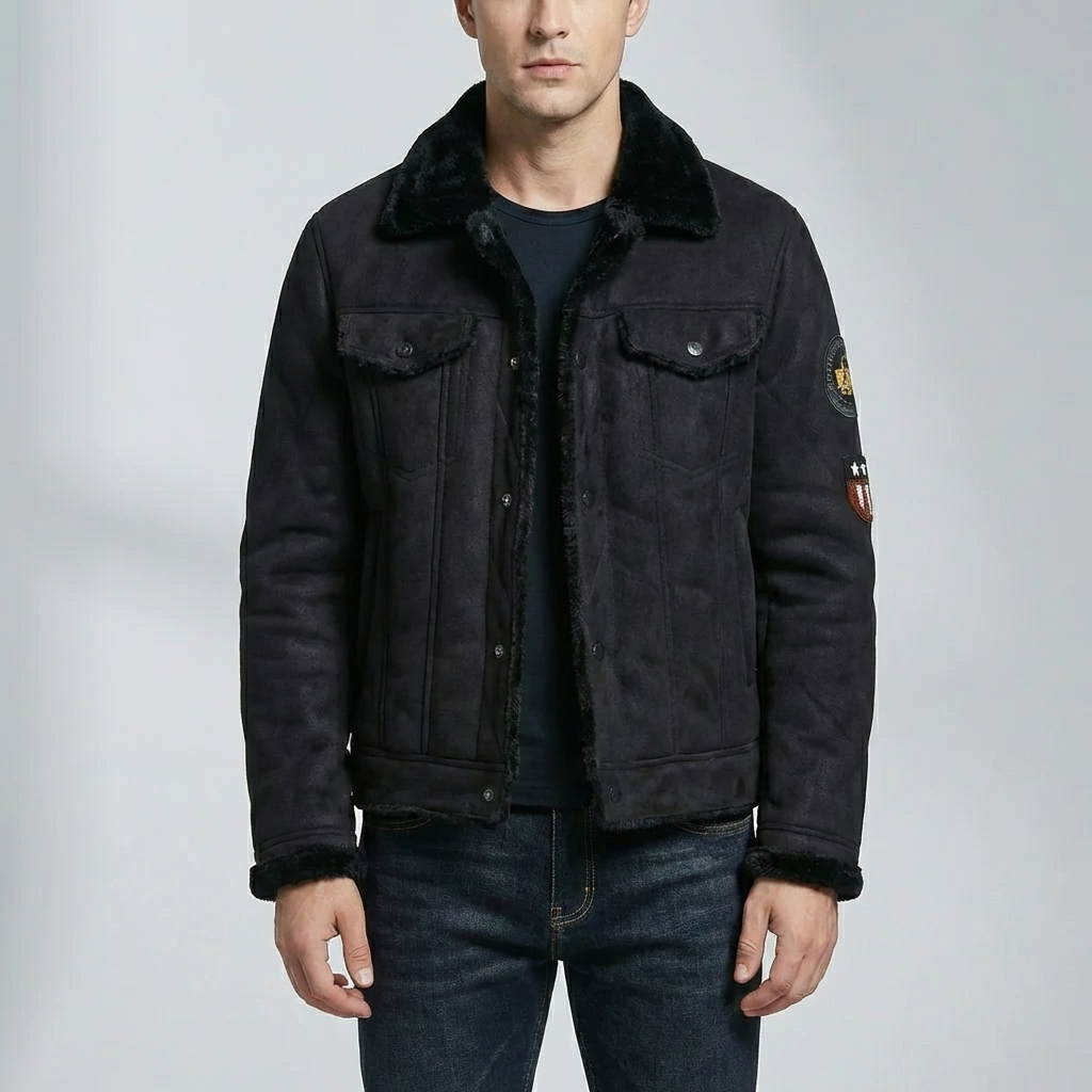 Suede-Finish Moto Jacket With Fleece Lining