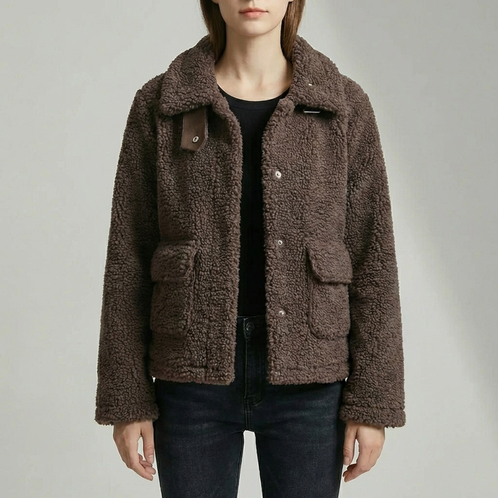 Cropped Teddy Fleece Jacket With Lapel