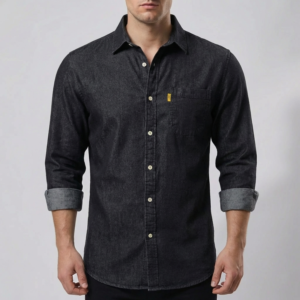 Long-Sleeve Button-Front Denim Shirt