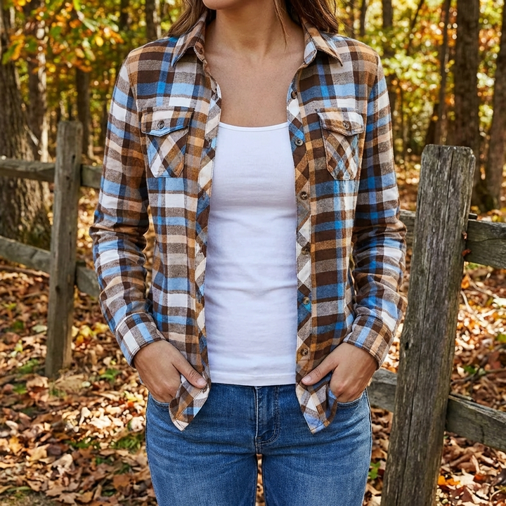 Women's Blouse with Timeless Plaid Design