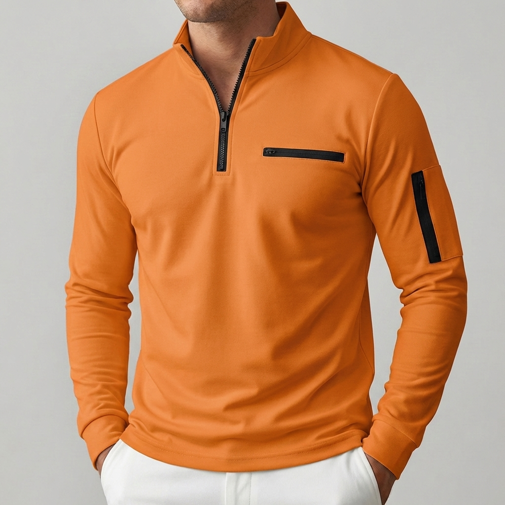 Spring Chest Pocket Zip-Up Sweater for Men