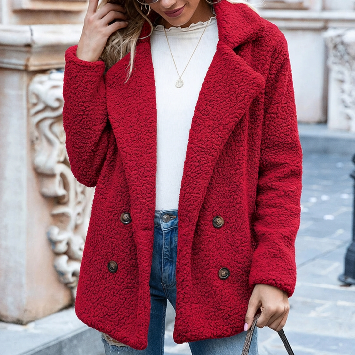 Double-Breasted Buttons - Mid-Length Coat for Women