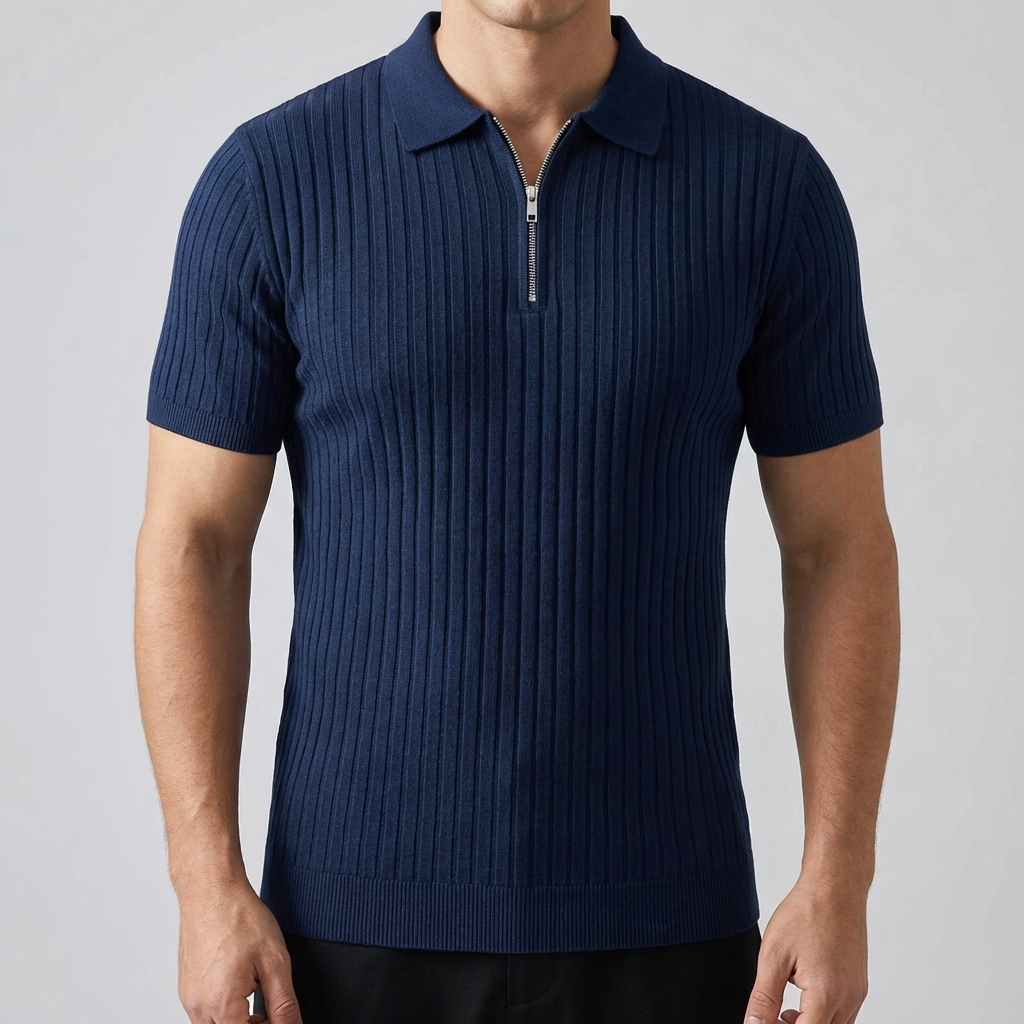Men’s Polo Shirt -  Muscle Fit with Zipper