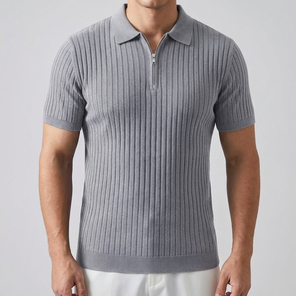 Men’s Polo Shirt -  Muscle Fit with Zipper