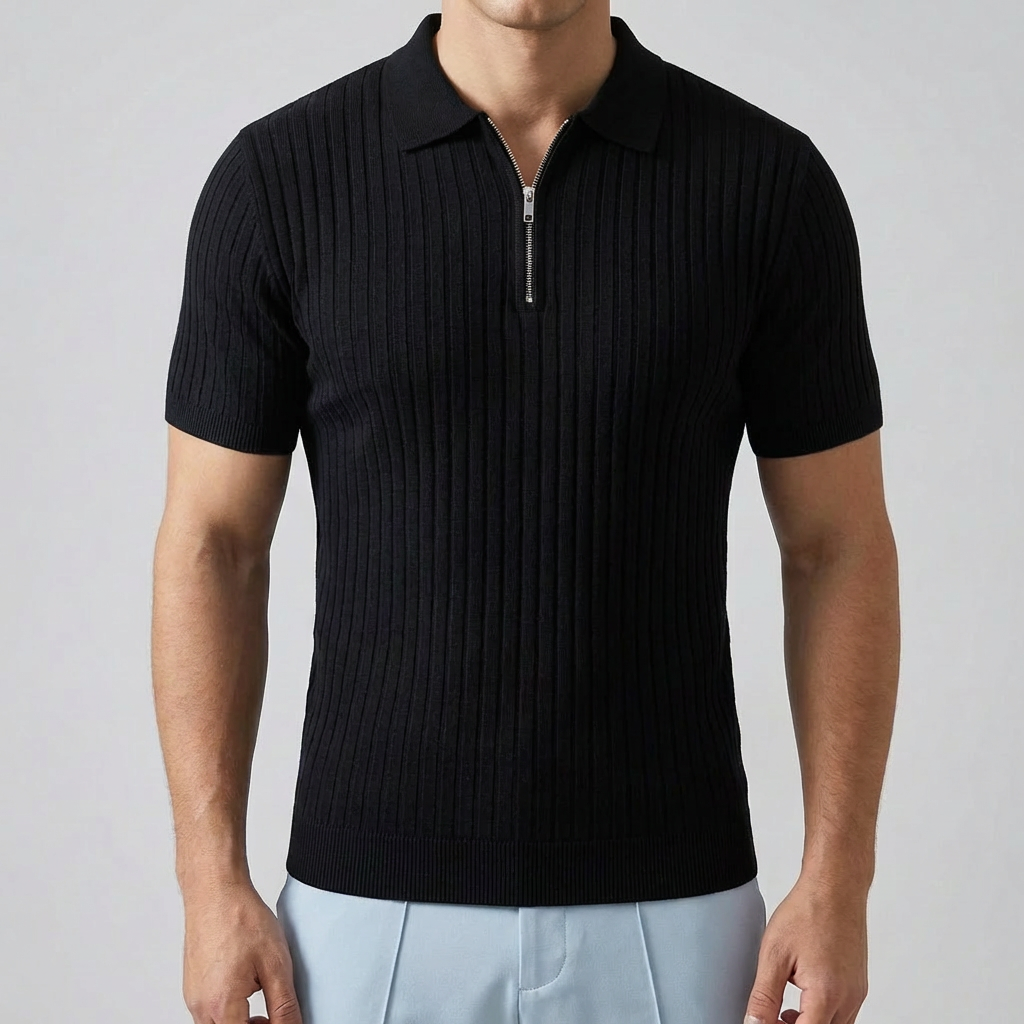 Men’s Polo Shirt -  Muscle Fit with Zipper