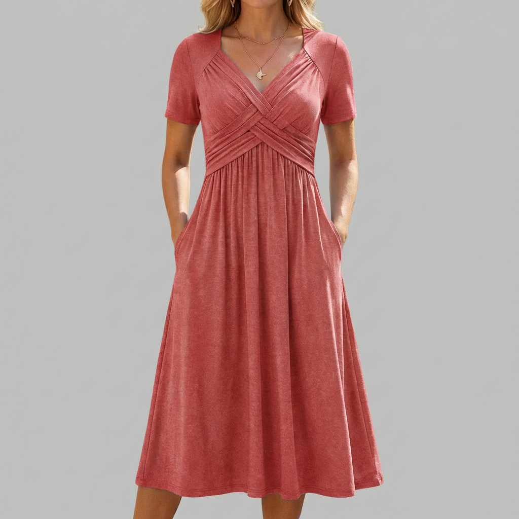 Crossed Short-Sleeve Dress for Women