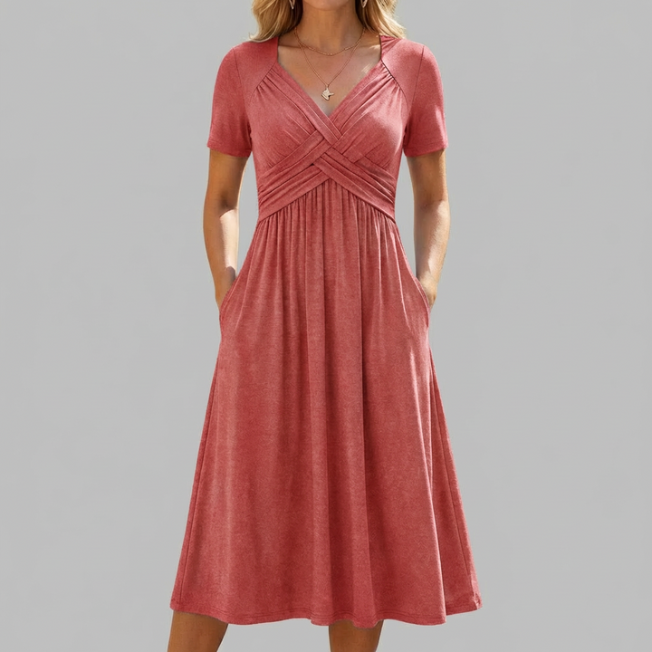 Crossed Short-Sleeve Dress for Women