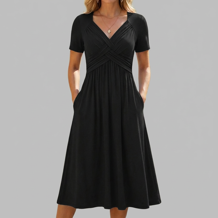 Crossed Short-Sleeve Dress for Women