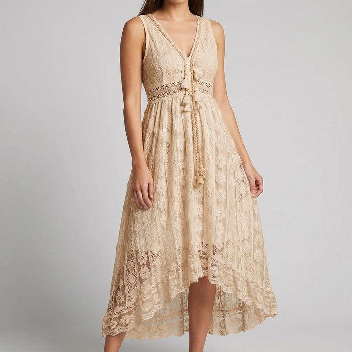 Boho Lace Tie Dress with Tassels
