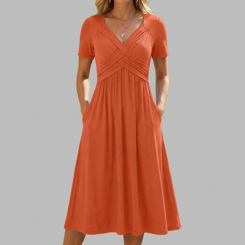 Crossed Short-Sleeve Dress for Women