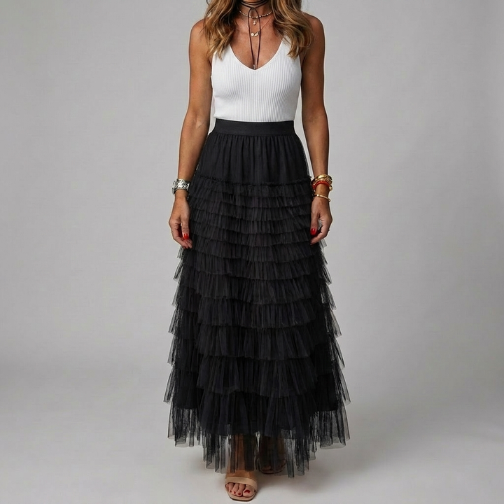 Tulle Maxi Skirt with Elastic Waistband for Women