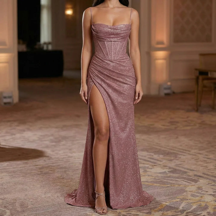 Spaghetti Strap High Split Floor Evening Dress