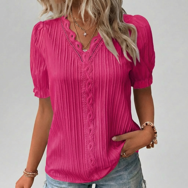 Elegant Lace Blouse with V-Neck for Women