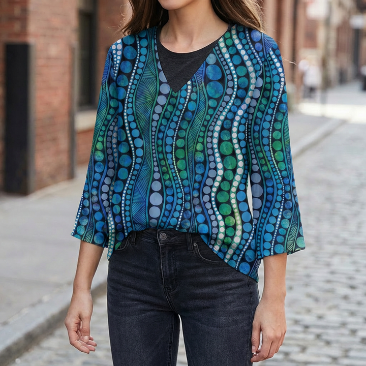 Abstract Polkadot Blouse with Flattering V-Neck