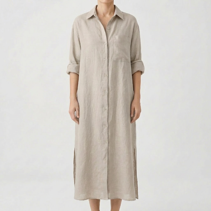 Button-Front Maxi Shirt Dress