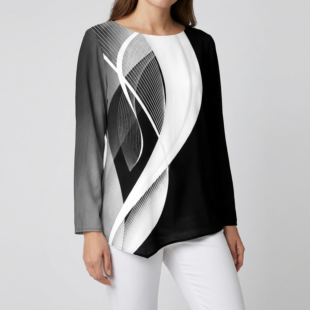 Modern Geometric Tunic with Long Sleeves for Women