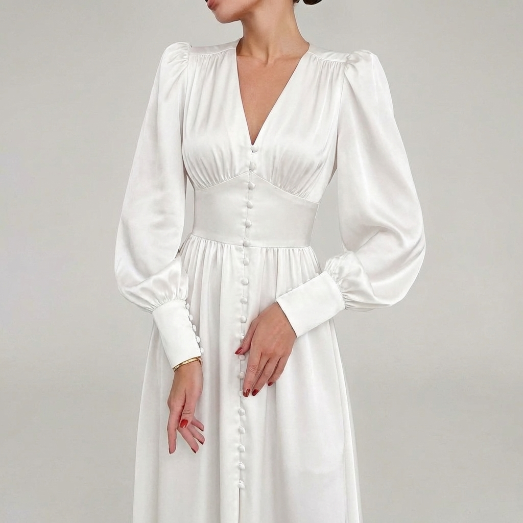 Elegant Satin V-Neck Maxi Dress for Women