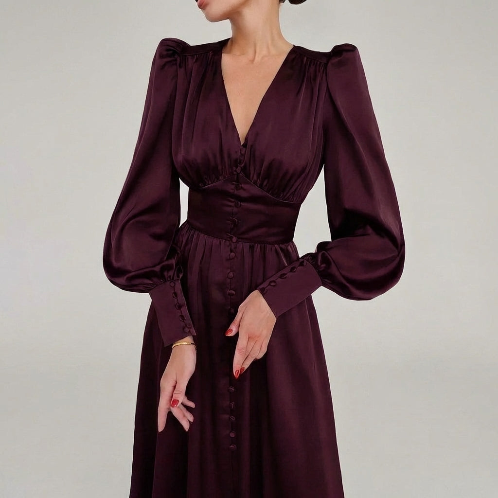 Elegant Satin V-Neck Maxi Dress for Women