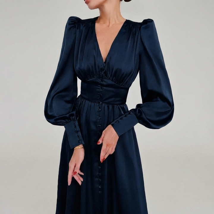 Elegant Satin V-Neck Maxi Dress for Women