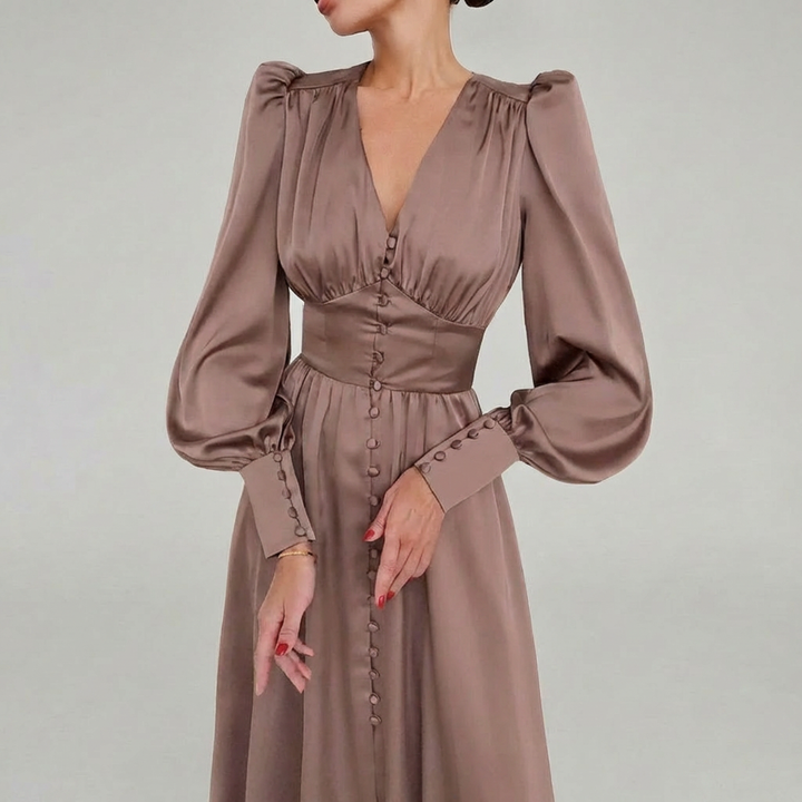 Elegant Satin V-Neck Maxi Dress for Women