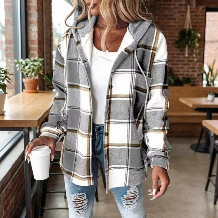 Checked Hooded Jacket for Women