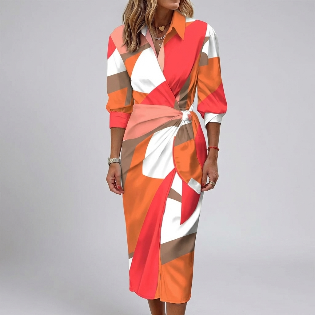 Women's Summer Maxi Wrap Dress with Collar