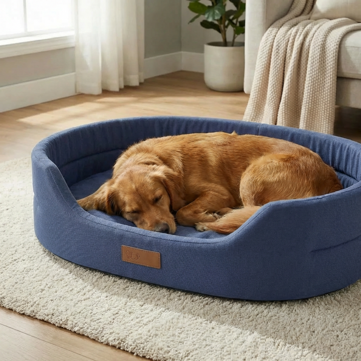 Oval Plush Dog Bed With Raised Edges