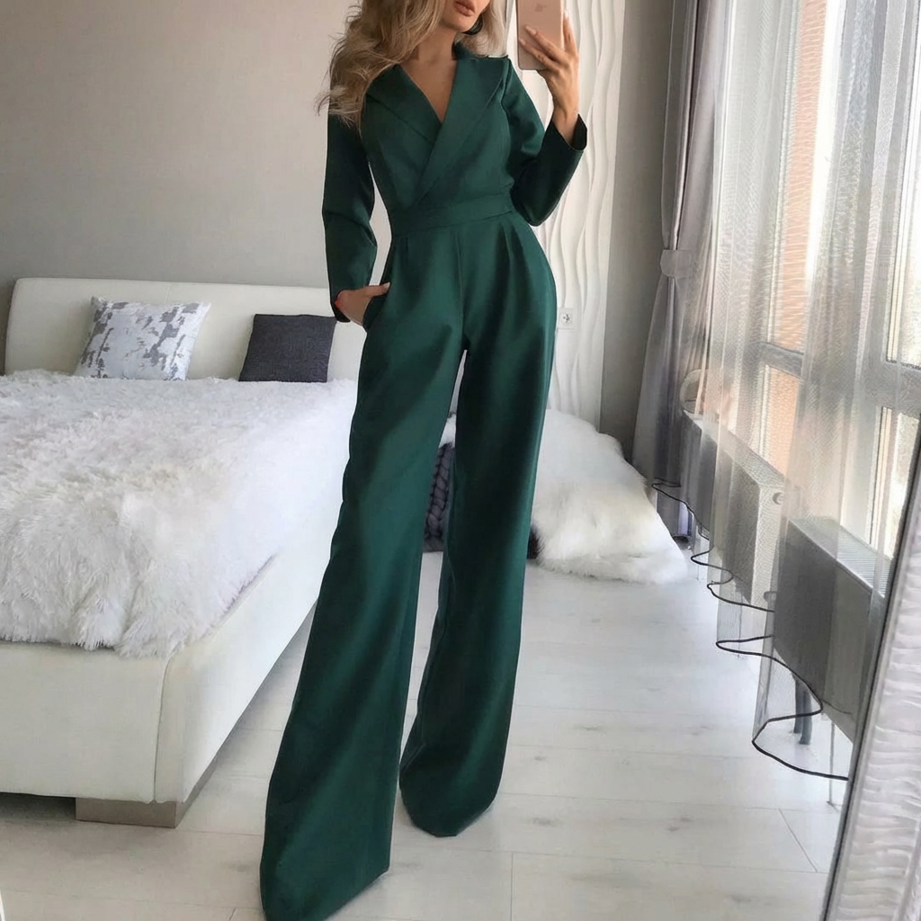 V-Neck Jumpsuit with Wide Legs for Women