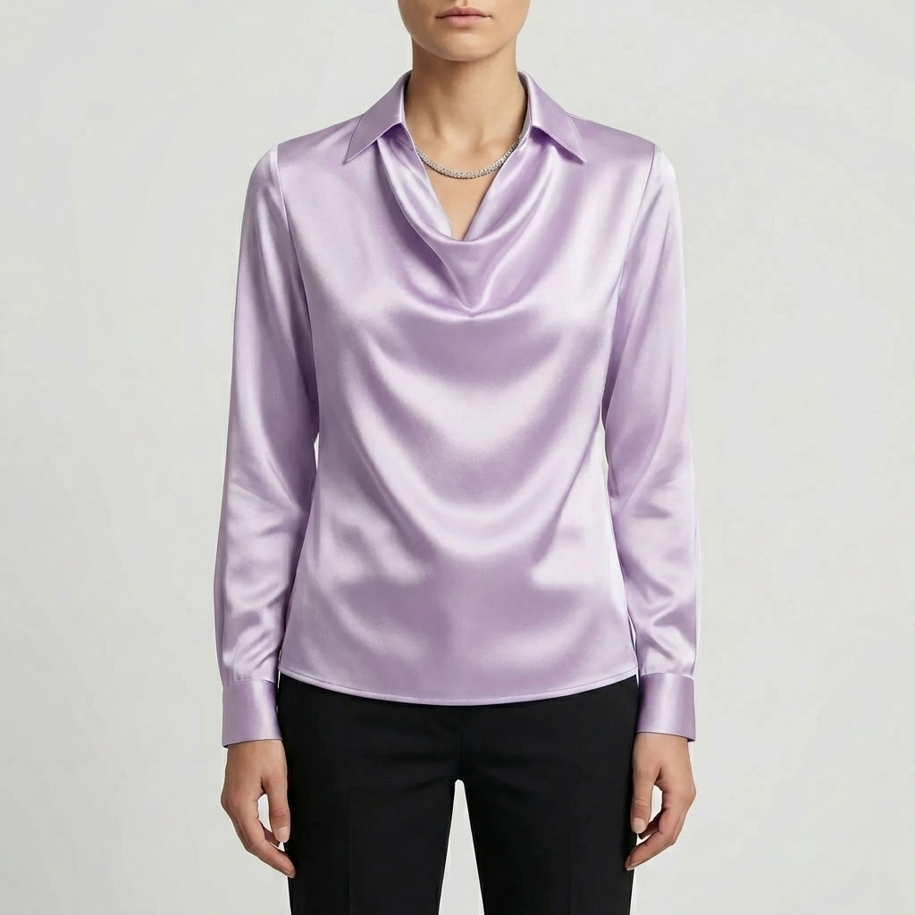 Long-Sleeve Waterfall Collar Blouse