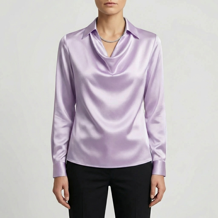 Long-Sleeve Waterfall Collar Blouse