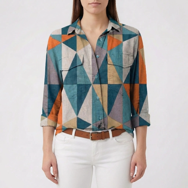 Button-Front Floral Print Blouse