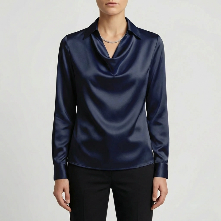 Long-Sleeve Waterfall Collar Blouse