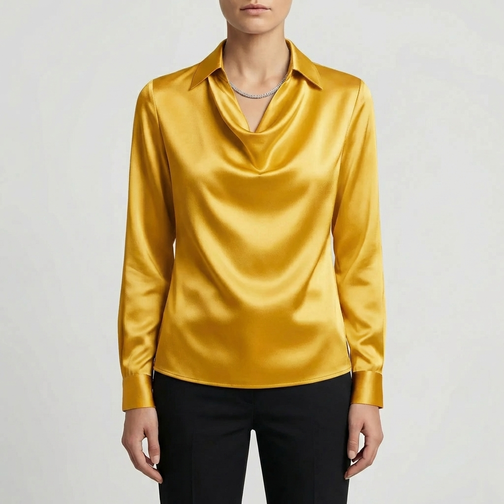 Long-Sleeve Waterfall Collar Blouse