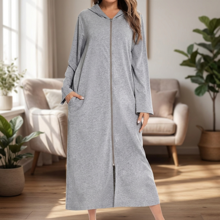Warm Zip-Up Nightdress with Hood