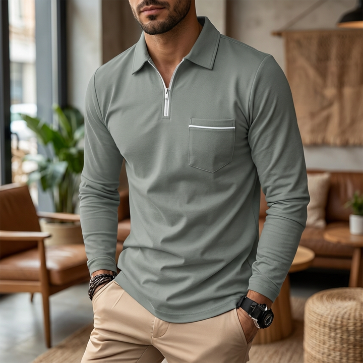 Long-Sleeve Zip Polo With Chest Pocket