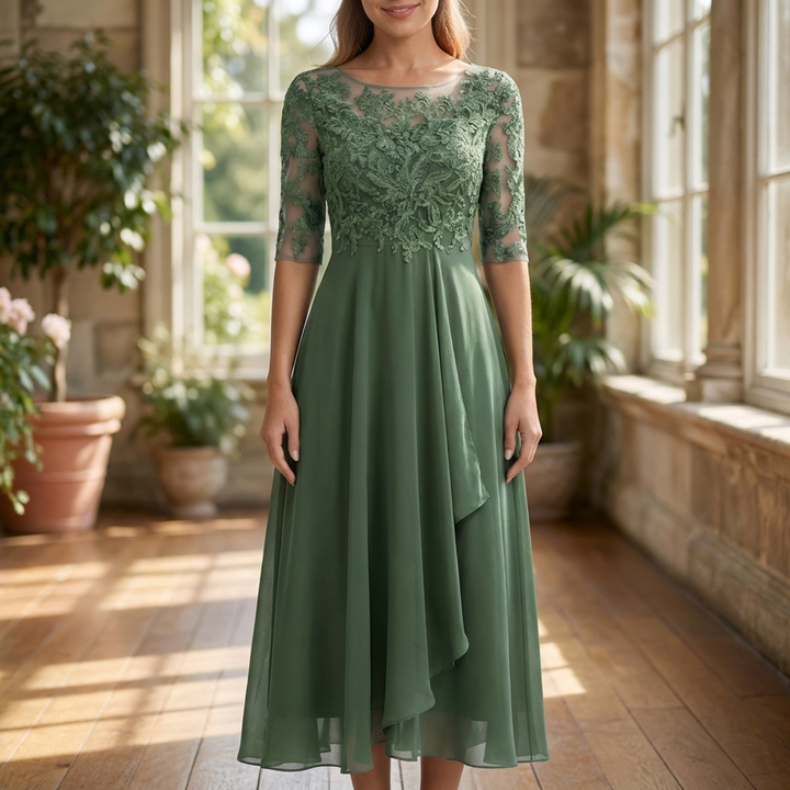 Midi-Length Lace Bodice Dress