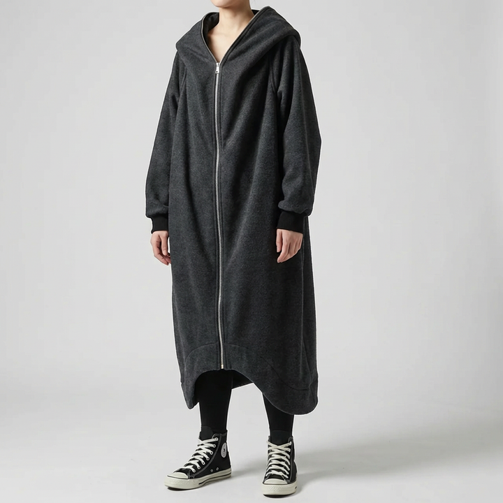 Oversized Women's Coat with Hood and Zipper