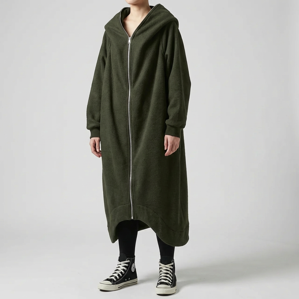 Oversized Women's Coat with Hood and Zipper