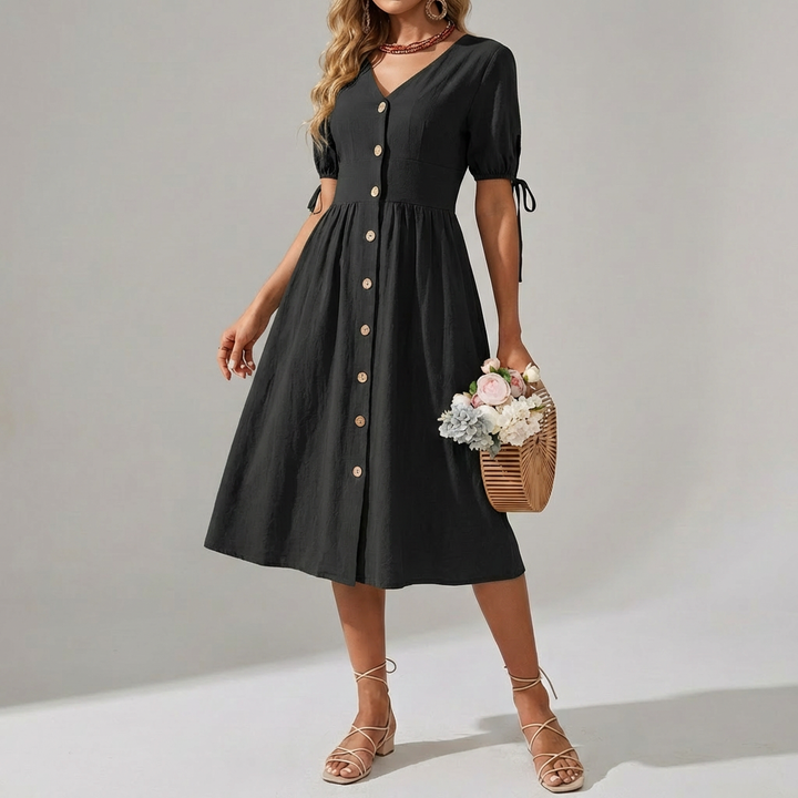 V-Neck Cotton Spring/Summer Dress with Effortless Elegance